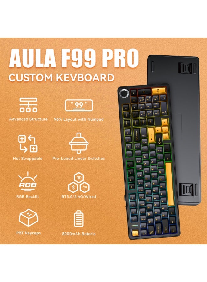 AULA F99 Pro Wireless Gaming Keyboard, Gasket Structure Tri-Mode Hot-Swappable Keyboard BT5.0/2.4GHz/USB-C, Pre-Lubed Switches, RGB Backlit PBT Keycaps for PC/Mac Gaming - Image 2